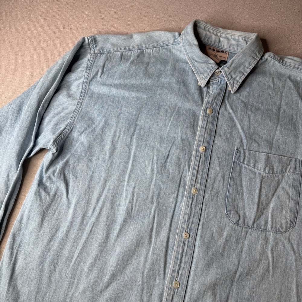 VTG High Sierra Men XL Light Denim Button Down Shirt Long Sleeve 100% Cotton